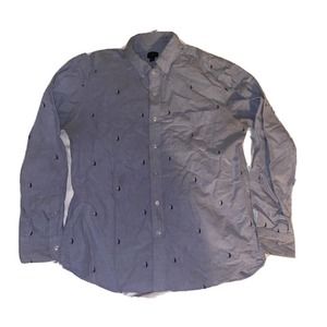 J. CREW Flex Chambray‎ Blue SAILBOAT Print Button Down Shirt Size Large 16-16.5